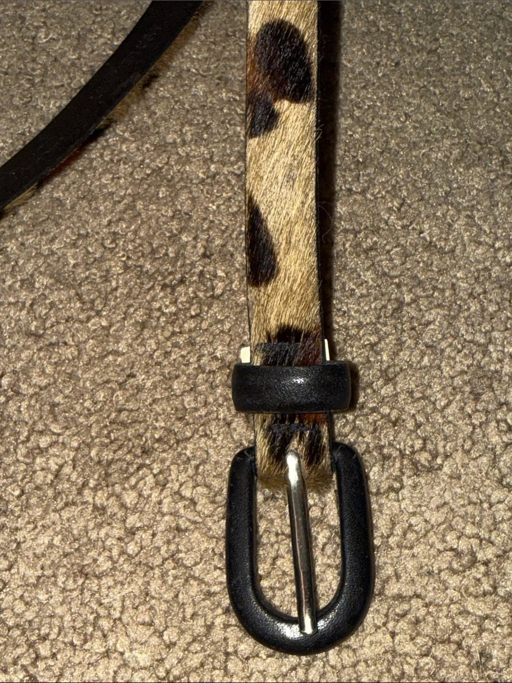 Ann Taylor Leopard Print Faux Fur Skinny Belt with Black Buckle